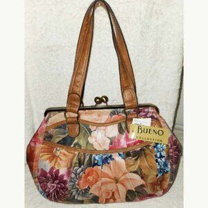 BUENO X-LARGE VEGAN FLORAL PATTERN SHOULDER HANDBAG, BRASS HARDWARE